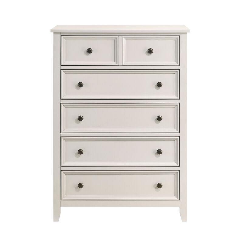 Etgo Tall Dresser Chest, White Melamine Veneer, 5 Drawers - Benzara
