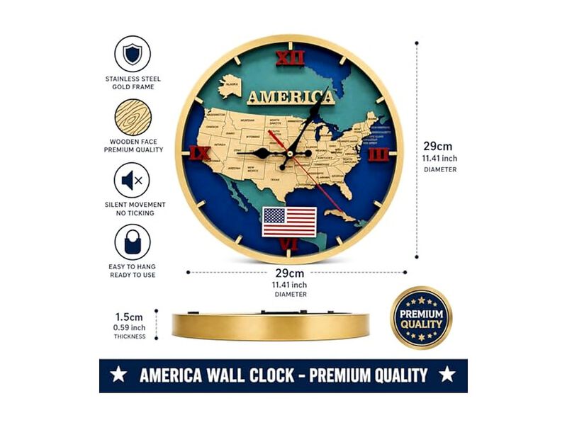 Wooden Map Handcrafted Layer Laser Cut Wall Clock 4 Inch Silent Non Ticking Wood image number 2
