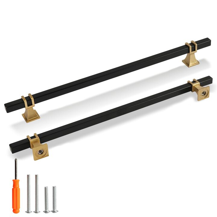 Redunest Cabinet Pulls Matte Black and Gold Cabinet Handles, 10 Pack 10 Inch Kitchen Door Cupboard Wardrobe Drawer Handles, Cabi