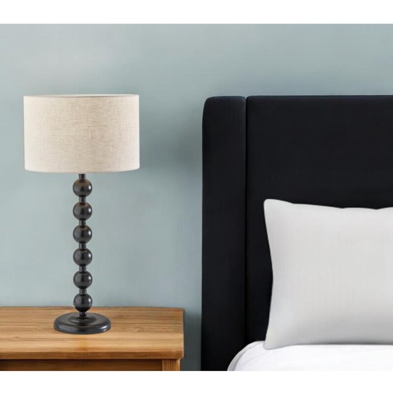 Hivvago 28" Black Solid Wood Candlestick Table Lamp With Off White Drum Shade