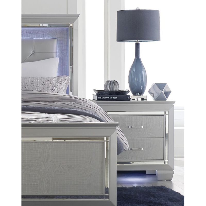Streamdale Silver Finish Nightstand with Alligator Embossed Drawers