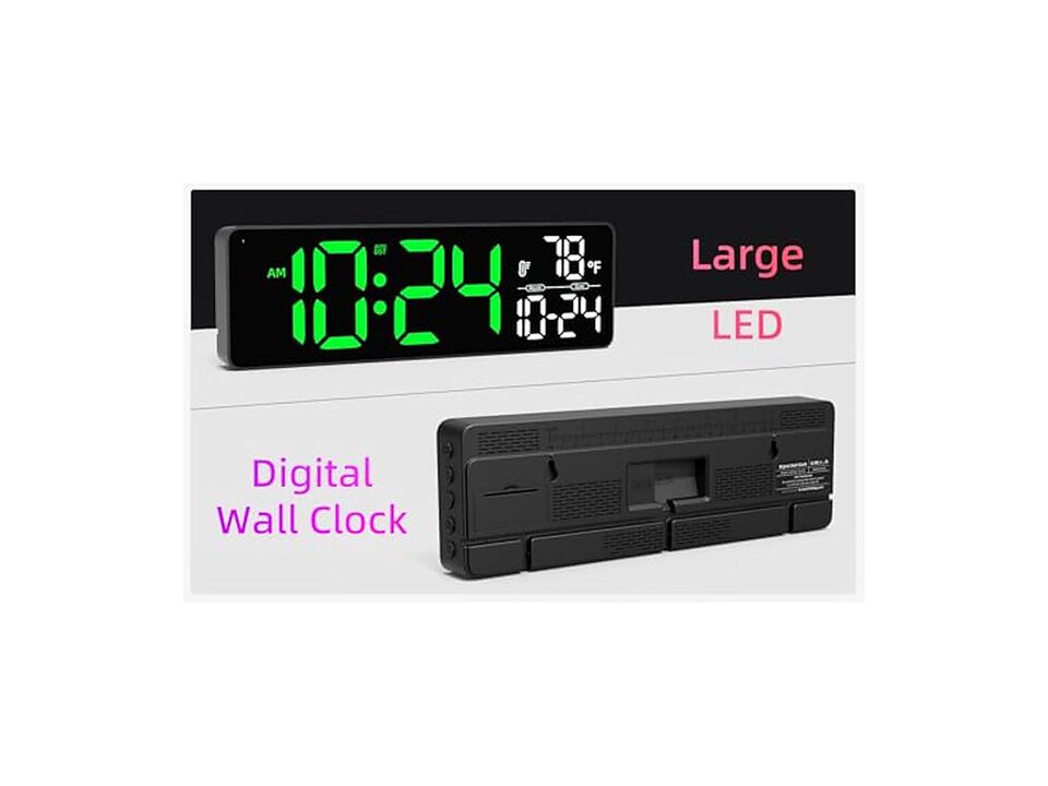 LED Digital Date Temperature Auto Wall Clock Farmhouse Living Room Decor