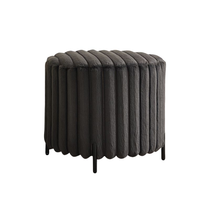 22" Wide Upholstered Round Pouf Ottoman Foot Rest with Black Metal Legs,Faux Fur Footstool for Living Room Bedroom Entryway