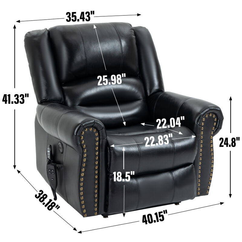 Streamdale Black Leather Power Lift Recliner with Heat Massage image number 5