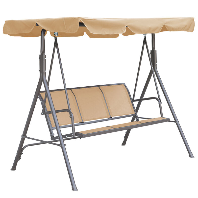MONDAWE Three Person Porch Swing Bench with Adjustable Canopy & Textilene Seat Backrest, Beige