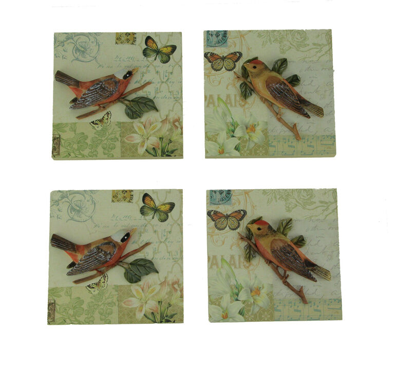 Colorful 3D Birds On Branches Polyresin Wall Decor Set of 4