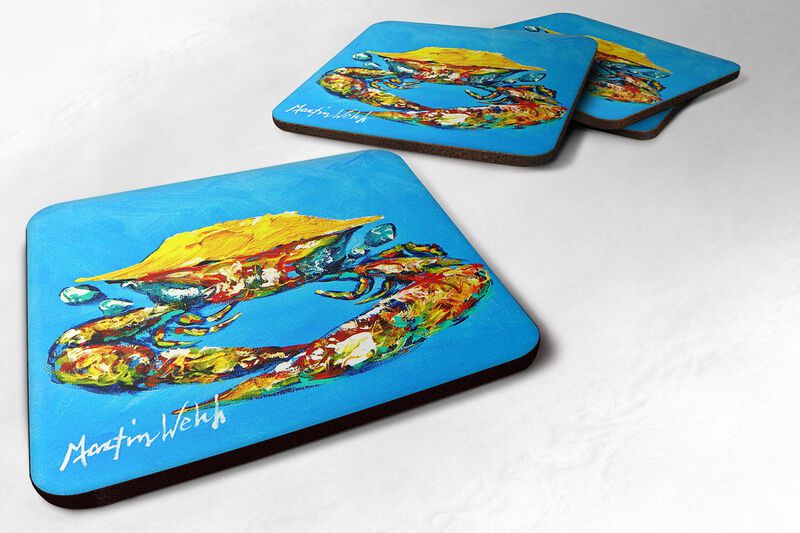 Caroline's Treasures MW1003FC Crab Baby Blue Foam Coasters (Set of 4), 3.5 H x 3.5 W, Multicolor