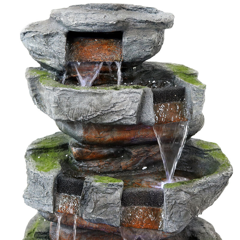 Sunnydaze Large Rock Quarry Waterfall Fountain with LED Lights - 31 in