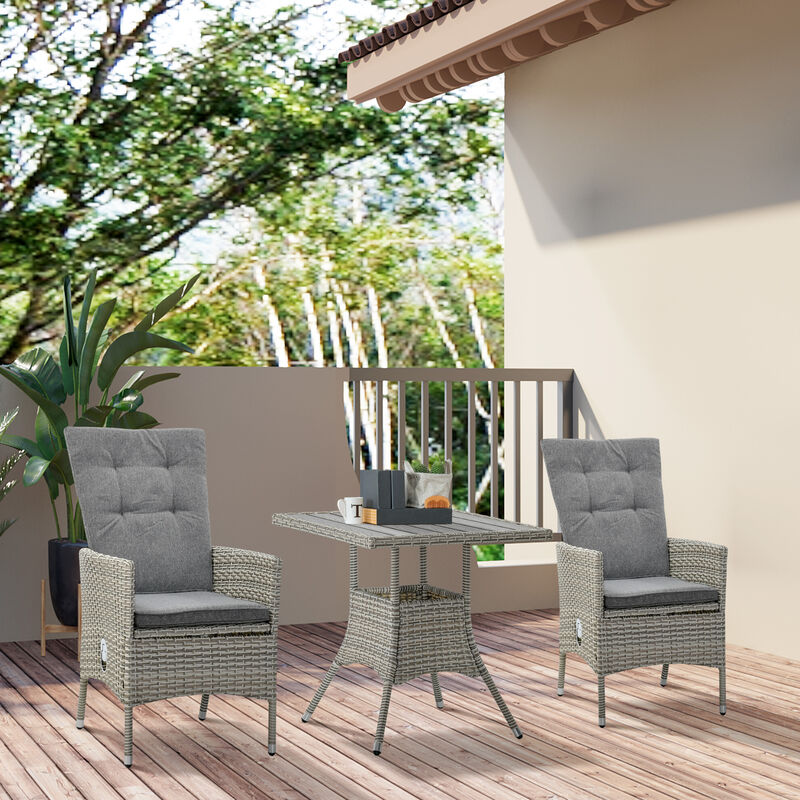 3 PCS Patio Wicker Conversation Recliner Chairs w/ Table Set, for Garden, Deck