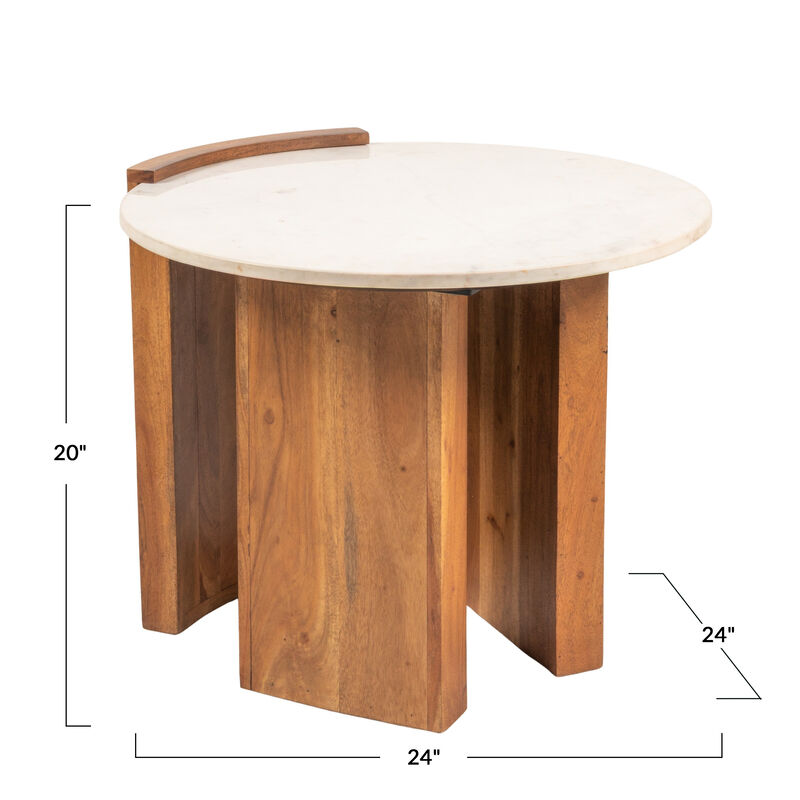 Rowena Interiors Round Marble and Mango Wood Semi-Enclosed Side Table in Natural Finish image number 4