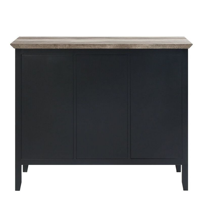 Nori 47 Inch Sideboard Buffet, 3 Drawers, Antique Oak Brown and Black