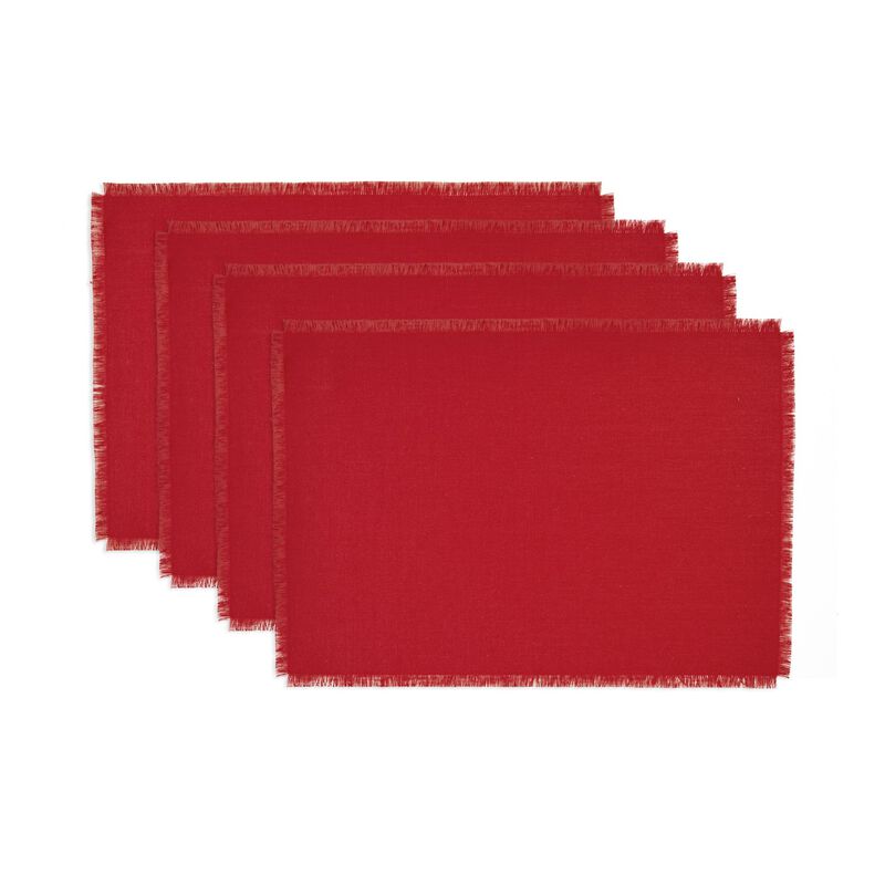 Solino Home 100% Pure Linen Placemats 14 x 19 Inch Set of 4 - Fringe