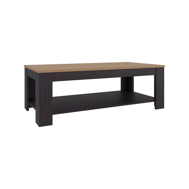 Tuhome Cecil Coffee Table with Open Storage Shelf for Decor, Modern Design, Natural Oak