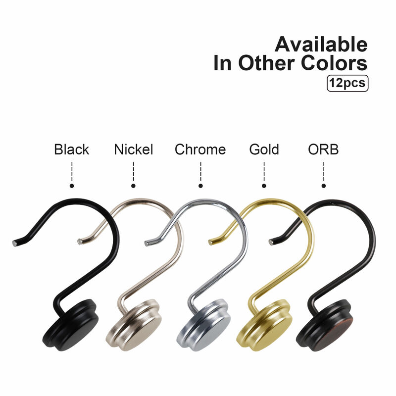 Utopia Alley Rust-Resistant Metal Shower Curtain Hooks, Decorative Round Base Design - Set of 12 image number 7