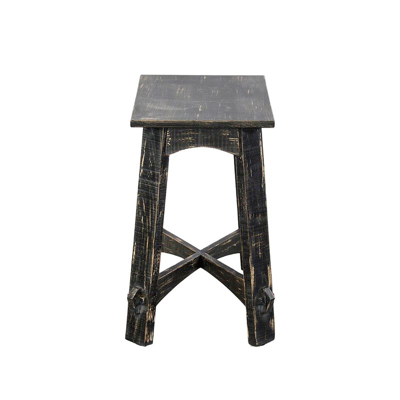 Rena Accent Chairside Table, X Legs, 24in Distressed Rustic Black Wood