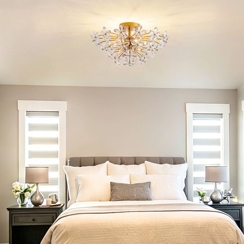 Bibiana Modern 6-Light Daisy Clear Crystals Large Size Flush Mount - Medium‑gloss Brushed Brass Finish image number 3
