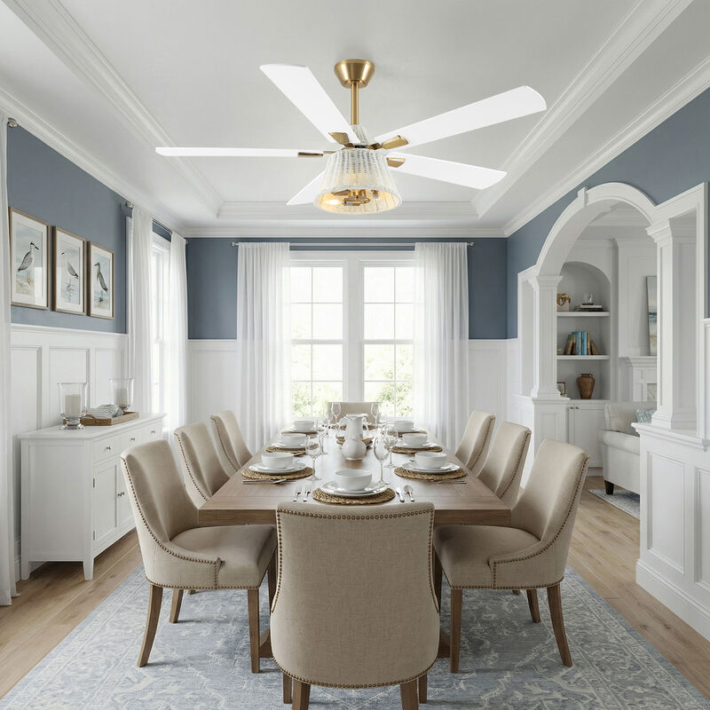 52" Modern Antique Brass Reversible Handwoven PE Rattan Ceiling Fan with Light and Remote image number 3