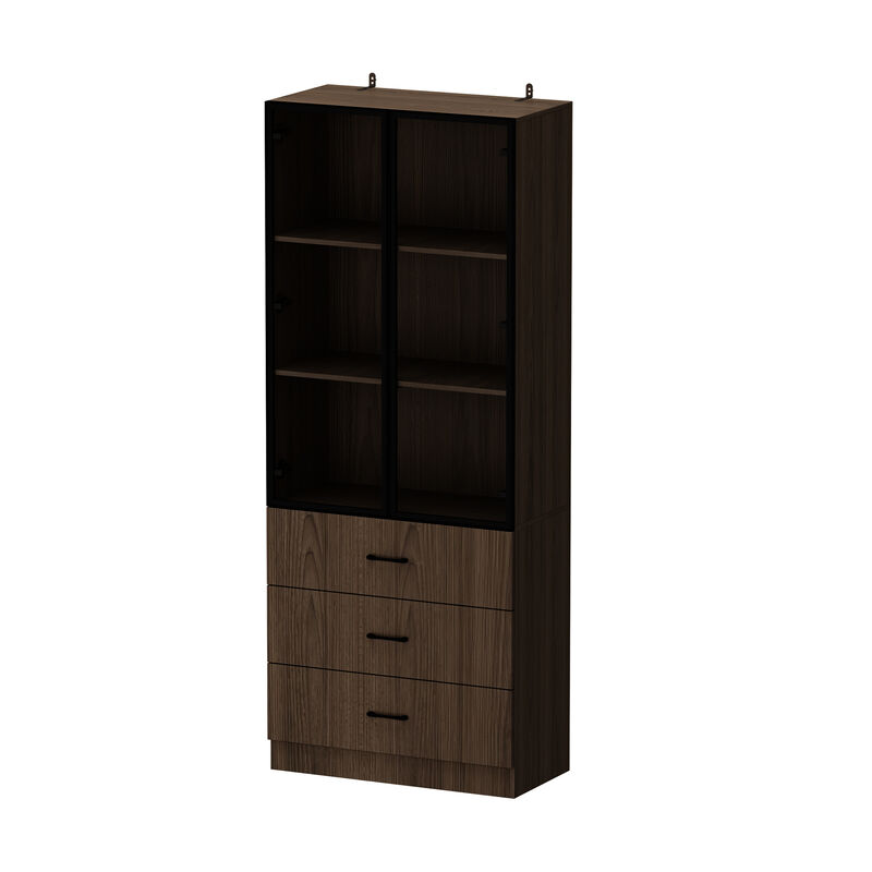 31.5&rdquo;W Display Cabinet Curio Cabinet with Light & Pop-up Glass Doors, Storage Cabinet Bookcase with 5-Tier Shelves & 3 Drawers for Living Room/Home Office, Dark Brown (31.5&rdquo;W x 15.7&rdquo;D x 78.7&rdquo;H)