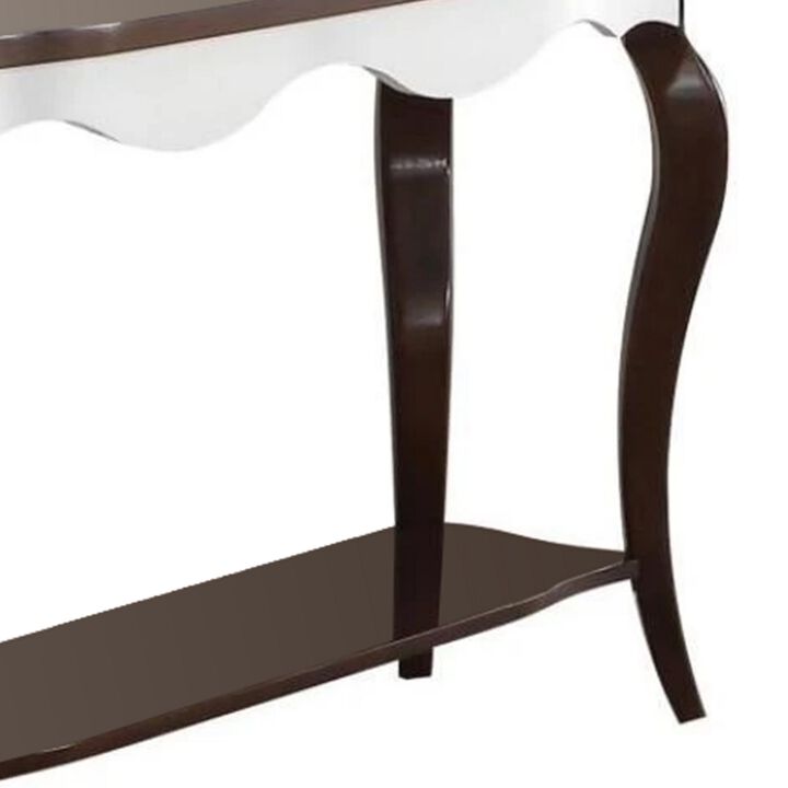 Rectangular Wooden Sofa Table with Cabriole Legs, Walnut Brown and White-Benzara