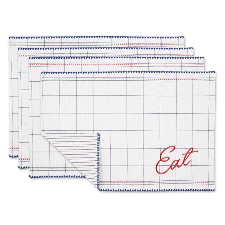 Set of 4 White and Red Eat Embellished Rectangular Placemats 19"
