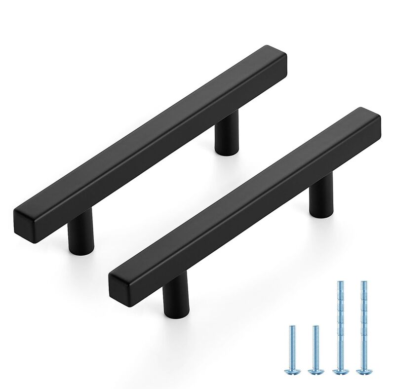 JOY DECOR 10 Pack 3-1/2 Inch Matte Black Square Cabinet Handles Stainless Steel Cabinet Hardware Pulls for Kitchen and Drawers w