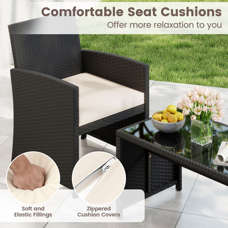 Outdoor 4 Piece Patio Furniture Set with Removable Cushions and Tempered Glass Table Top image number 6