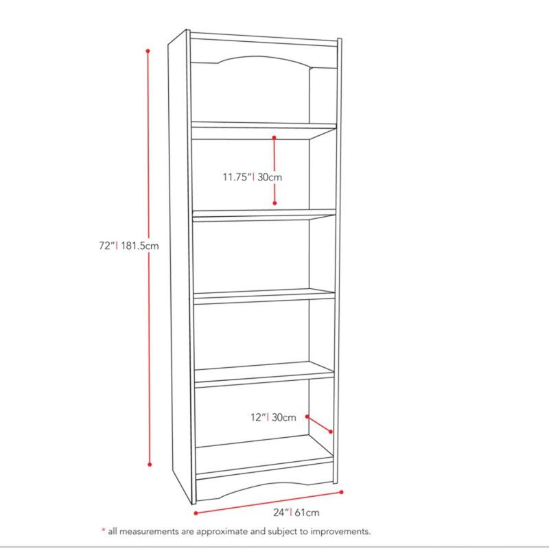 Hivvago White 72-inch High Bookcase with Soft Arches and 5 Shelves