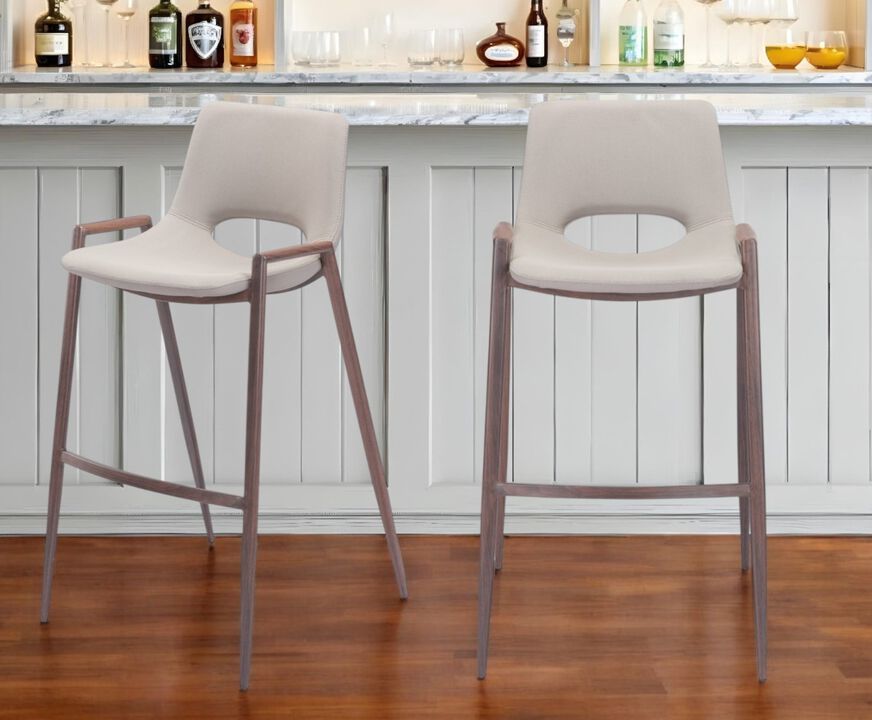 Hivvago Set of Two 29  Inch Beige And Brown Steel Low Back Bar Height Bar Chairs