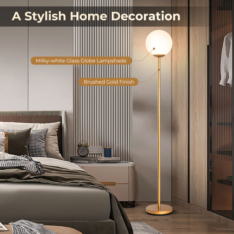 Modern Glass Globe Floor Lamp, LED Standing Lamp with Glass Shade-Golden image number 6