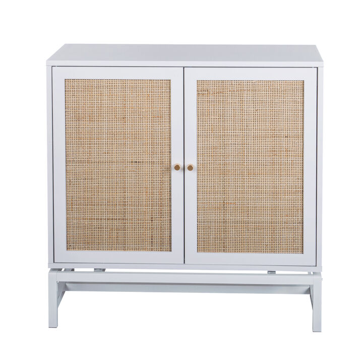 Natural rattan 2 door cabinet, with 1 Adjustable Inner Shelves, rattan, Accent Storage Cabinet, Set of 2