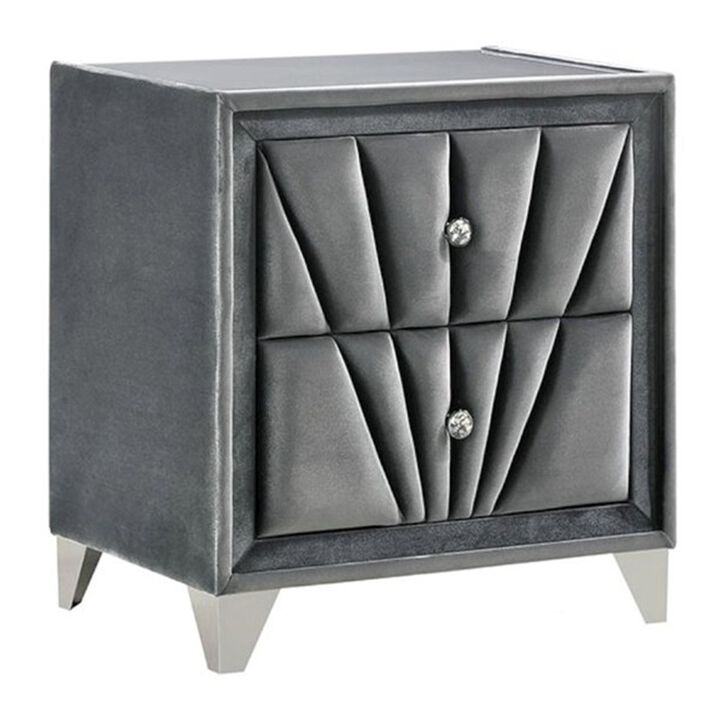 Simple Relax Fabric and Wood Nightstand with 2 Drawers in Gray