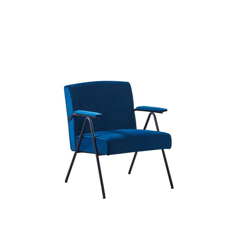 Cloth leisure, black metal frame accent chair, for living room and bedroom, blue