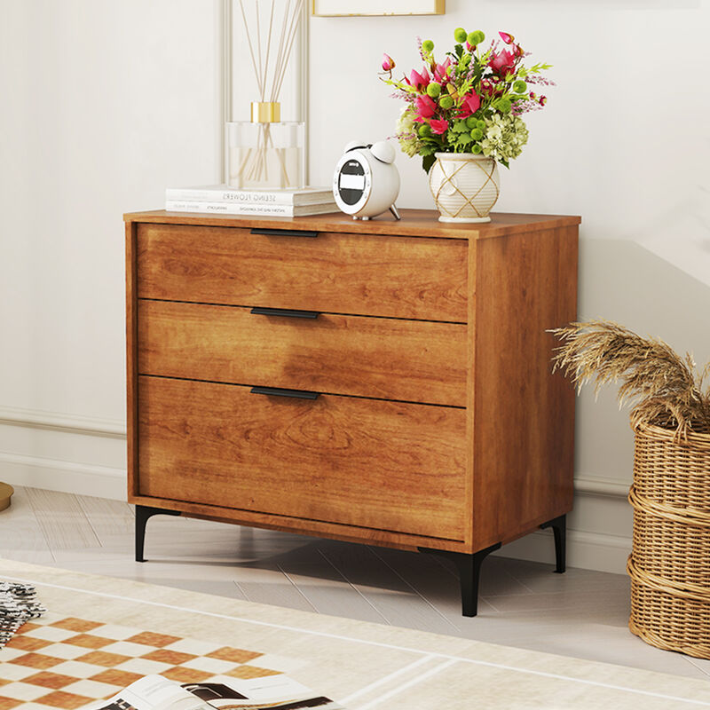 3-Drawer Dresser with Interlock System for Bedroom or Living Room Storage and Organization