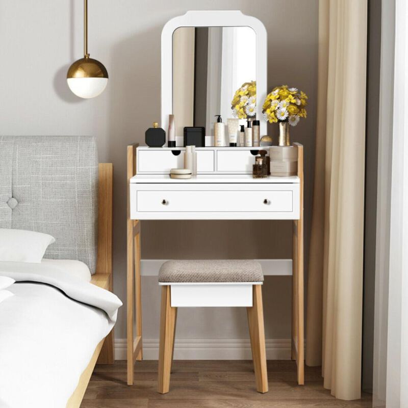 Hivvago Vanity Table Set with Cushioned Stool and Large Mirror