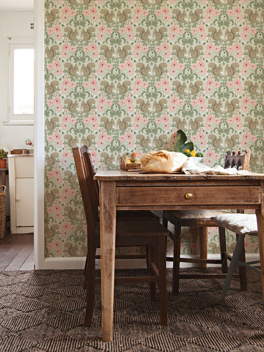 Kurre Pink Woodland Damask Wallpaper