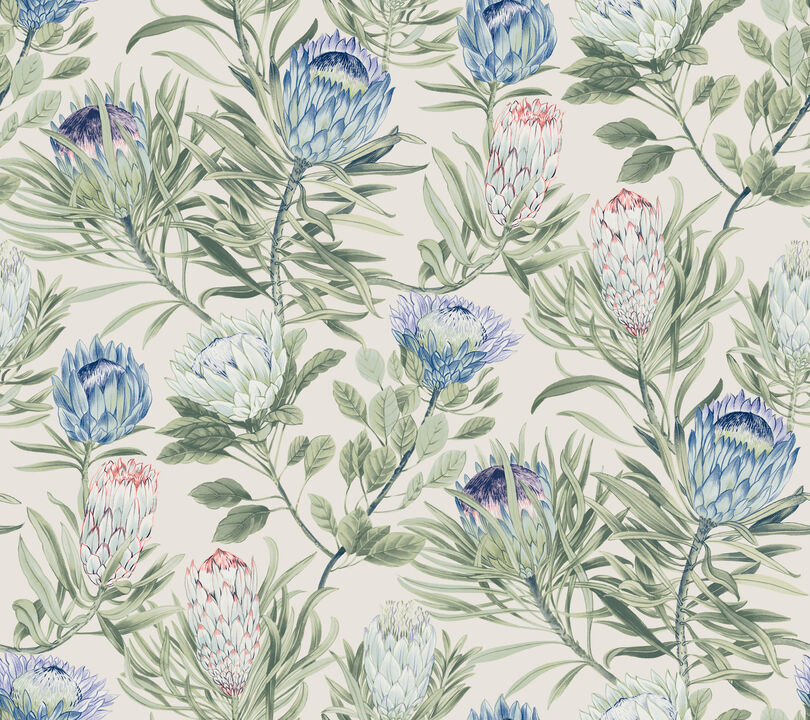 Protea Cream & Blue Wallpaper (Set of 2)