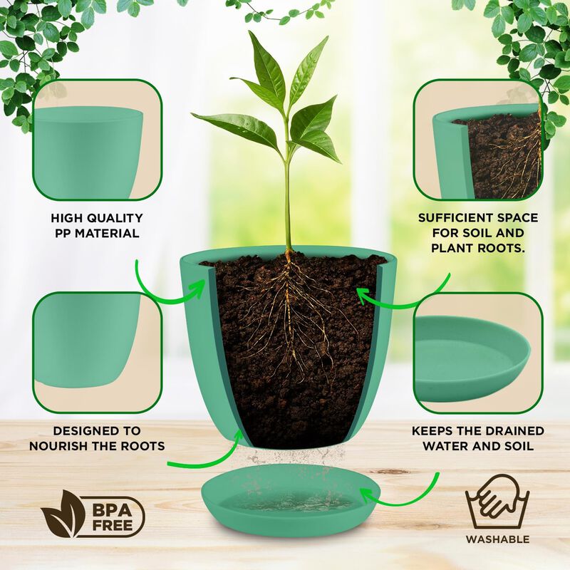 Planter Pots with Drainage Holes - Lightweight, Durable, and Space-Saving Pots for Indoor and Outdoor - Versatile Functionality, Simple Modern Design, Plastic Planter Pots