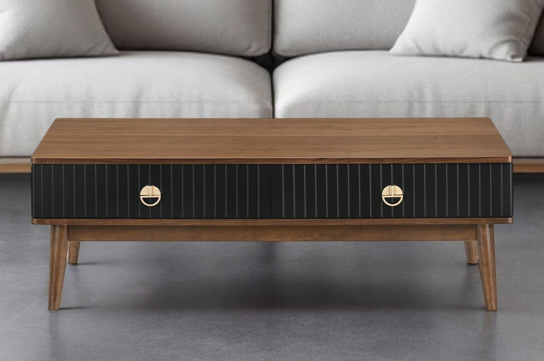 HomeRoots 47" Brown And Black Coffee Table With Two Drawers