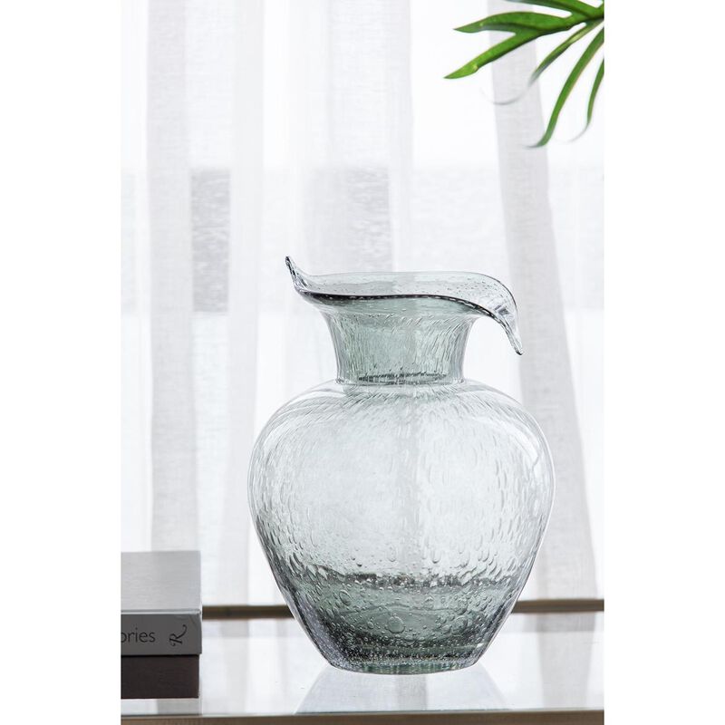 HomeRoots 10" Light Gray Bubble Glass Round Table Vase image number 4