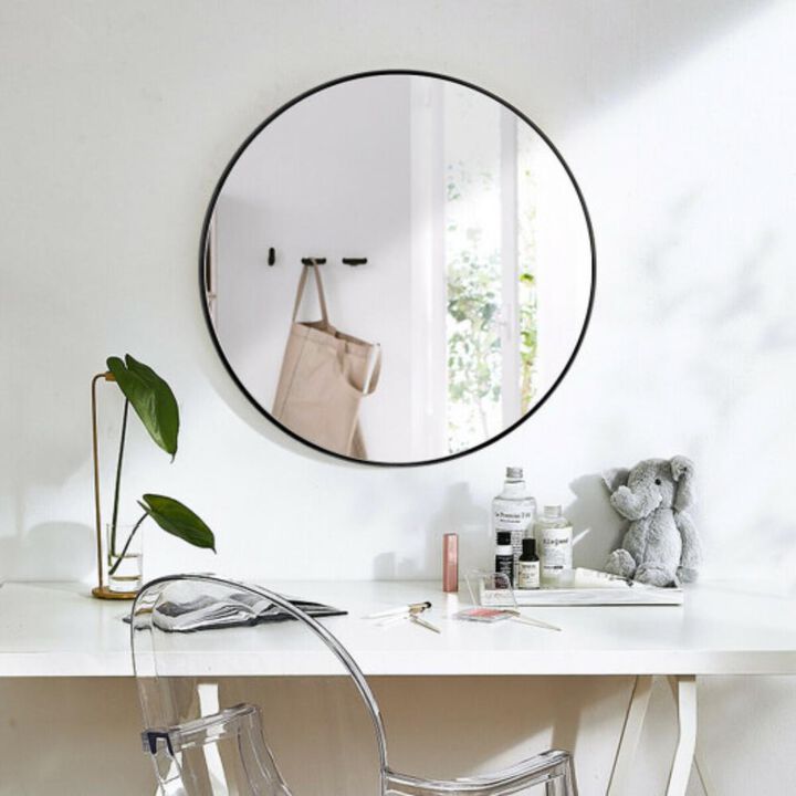 27.5" Modern Metal Wall-Mounted Round Mirror for Bathroom