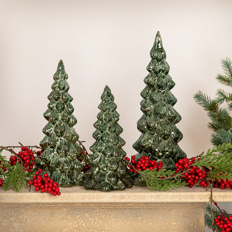 Glass Christmas Trees with LED, Green, Set of 3 image number 2