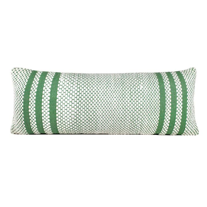 36" Green and White Striped Lumbar Rectangular Throw Pillow