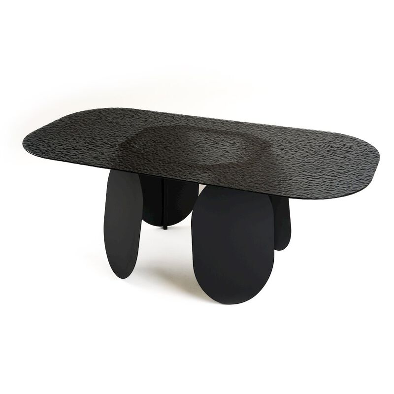 Modrest Maxine - Modern Hammered Grey Glass Rectangular Dining Table