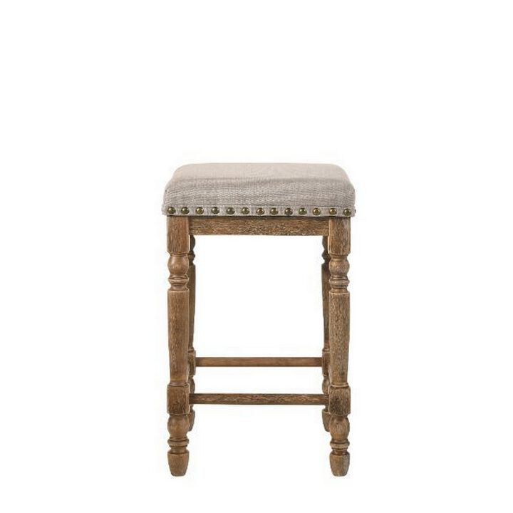 24 Inch Classic Wood Counter Height Stool, Upholstered, Set of 2, Gray-Benzara
