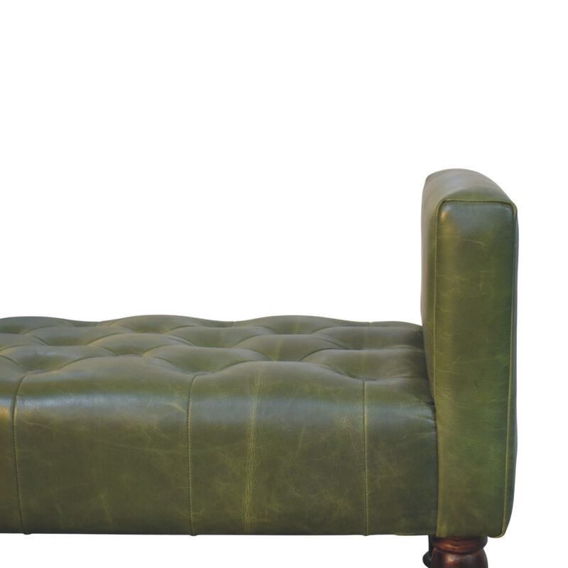 Artisan Furniture Solid Wood Walnut Green Leather Bedroom Bench, Green & Brown image number 2