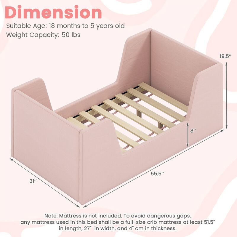 Velvet Upholstered Toddler Bed Frame with Protective Safety Rails image number 2