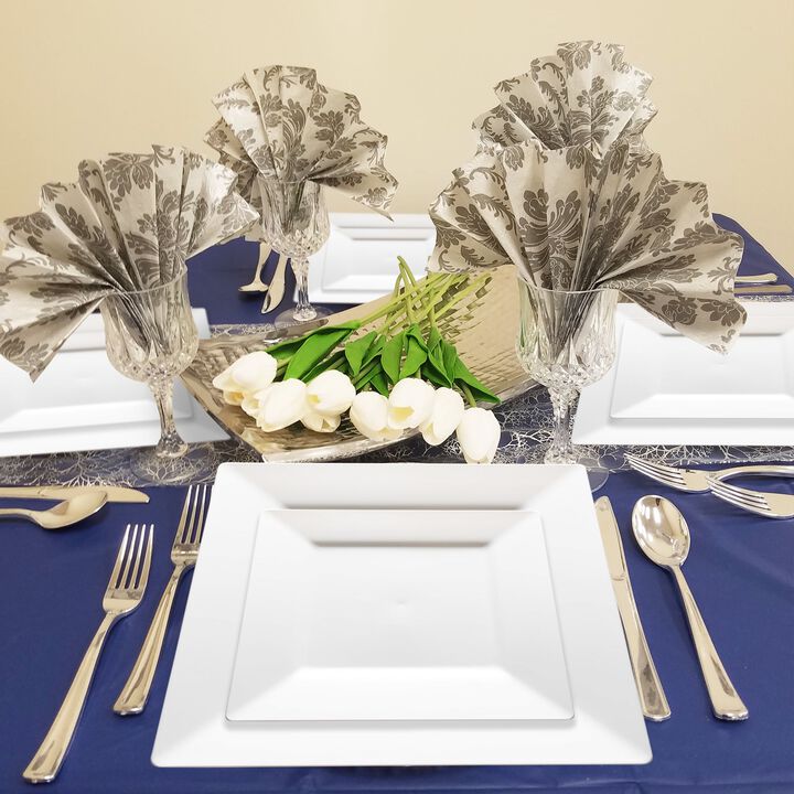 9.5" White Square Plastic Dinner Plates (120 Plates)