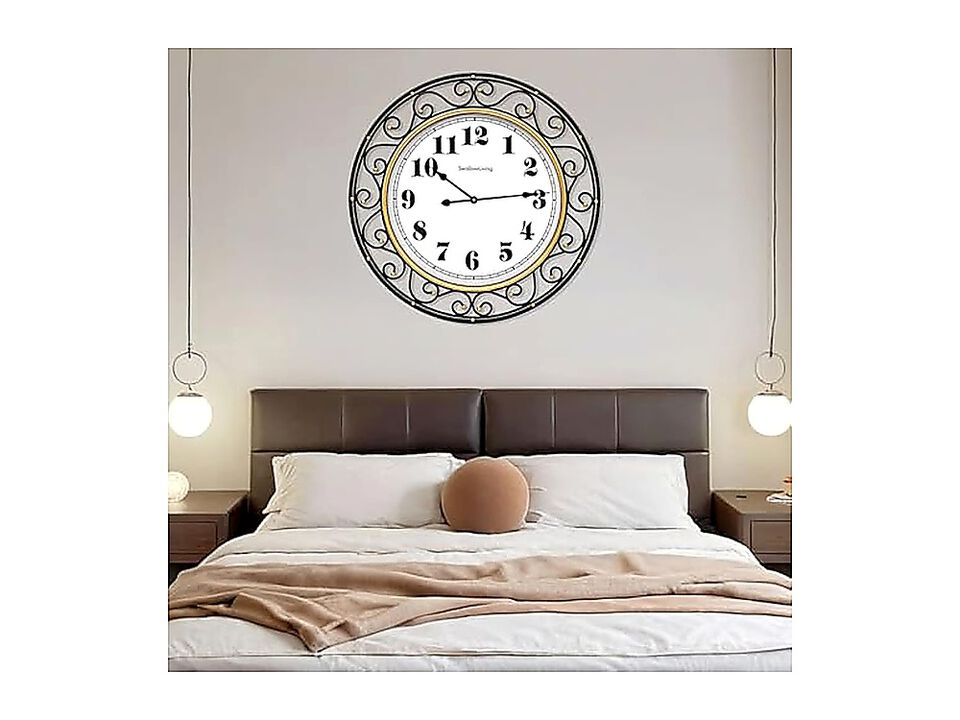 30 Inch Vintage Iron Large Black Metal Frame Wall Clock Silent Battery Operated