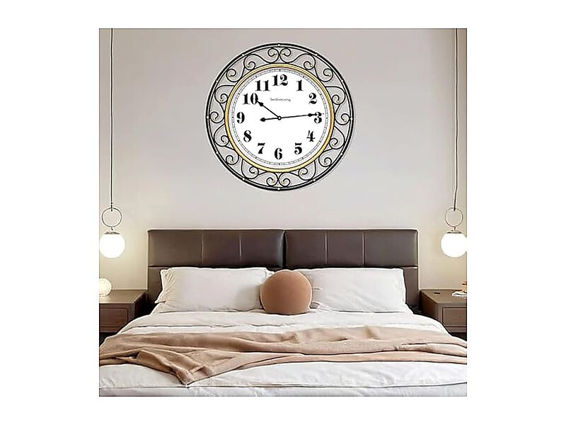 30 Inch Vintage Iron Large Black Metal Frame Wall Clock Silent Battery Operated image number 1