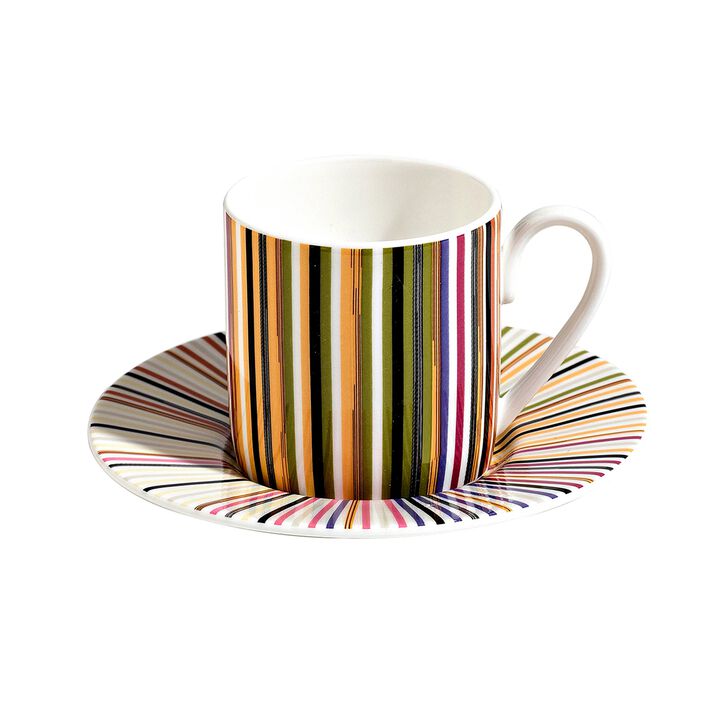 Coffee Cup & Saucer STRIPES JENKINS 156 Set of 2, cup diam. 2.36", H 2.4", saucer diam. 4.72"
